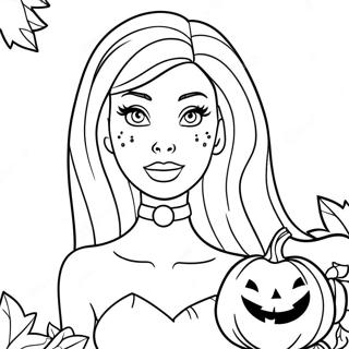 Spooky Halloween Barbie With Pumpkin Coloring Page 28055-25479