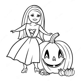 Spooky Halloween Barbie With Pumpkin Coloring Page 28055-25480