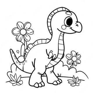 Cute Therizinosaurus With Flowers Coloring Page 28085-25501