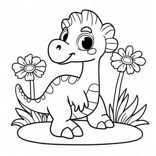 Cute Therizinosaurus With Flowers Coloring Page 28085-25502