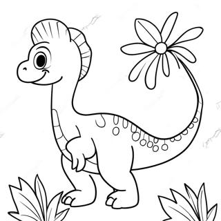 Cute Therizinosaurus With Flowers Coloring Page 28085-25504