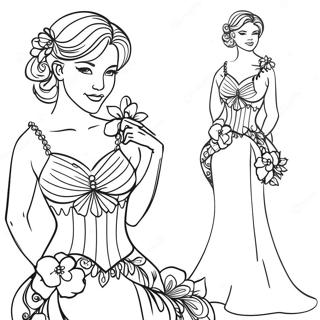 Elegant Woman In A Dress Coloring Page 2819-2285