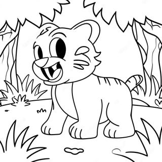 Cute Saber Tooth Tiger Playing In The Jungle Coloring Page 28506-25829