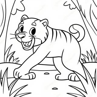 Cute Saber Tooth Tiger Playing In The Jungle Coloring Page 28506-25831