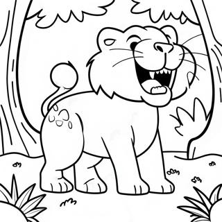 Cute Saber Tooth Tiger Playing In The Jungle Coloring Page 28506-25832