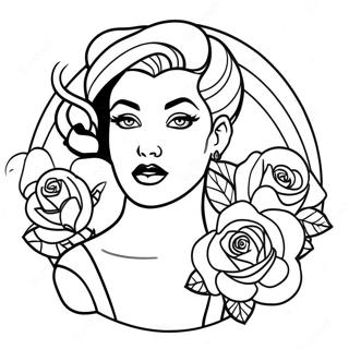 Tattoo Pin Up Girl With Roses Coloring Page 28586-25882