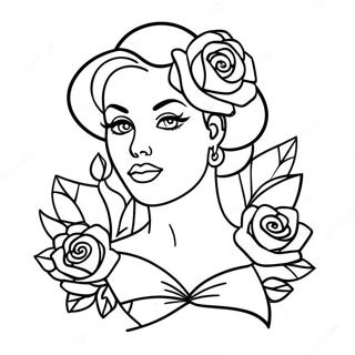 Tattoo Pin Up Girl With Roses Coloring Page 28586-25883