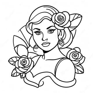 Tattoo Pin Up Girl With Roses Coloring Page 28586-25884