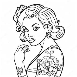 Vintage Tattoo Pin Up Coloring Page 28587-25885