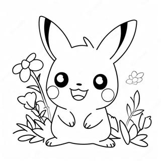 Cute Pikachu With Flowers Coloring Page 28697-25973