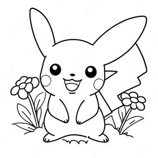 Cute Pikachu With Flowers Coloring Page 28697-25974