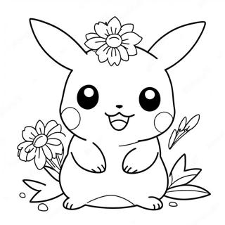 Cute Pikachu With Flowers Coloring Page 28697-25975