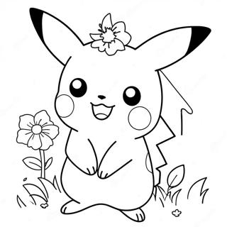 Cute Pikachu With Flowers Coloring Page 28697-25976