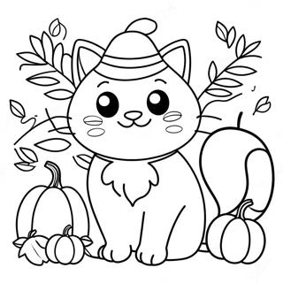 Cute Thanksgiving Cat With Pumpkin Coloring Page 28957-26181