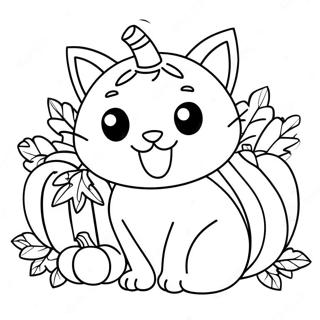 Cute Thanksgiving Cat With Pumpkin Coloring Page 28957-26182