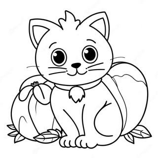 Cute Thanksgiving Cat With Pumpkin Coloring Page 28957-26184