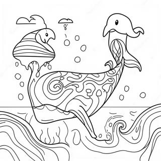 Happy Whale Splashing In The Ocean Coloring Page 28987-26207