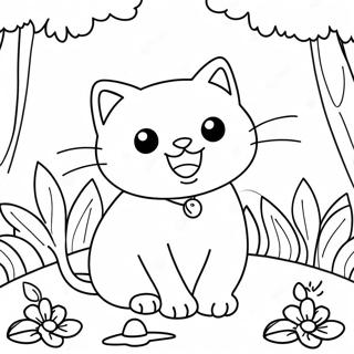 Playful Cartoon Cat In The Garden Coloring Page 2919-2365