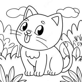 Playful Cartoon Cat In The Garden Coloring Page 2919-2366