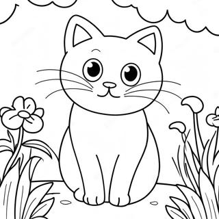 Playful Cartoon Cat In The Garden Coloring Page 2919-2368