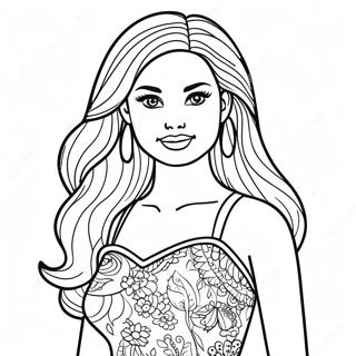 Fashionable Barbie Doll Coloring Page 29358-26493