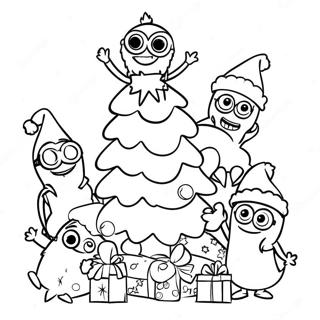 Festive Minions Decorating A Tree Coloring Page 29558-26653