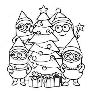 Festive Minions Decorating A Tree Coloring Page 29558-26654