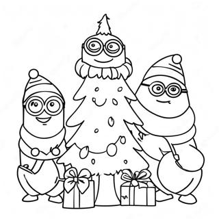 Festive Minions Decorating A Tree Coloring Page 29558-26655