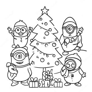 Festive Minions Decorating A Tree Coloring Page 29558-26656