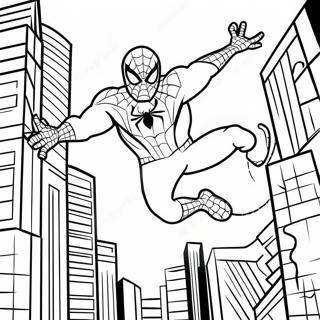 Black Suit Spider Man Swinging Through City Coloring Page 29598-26685