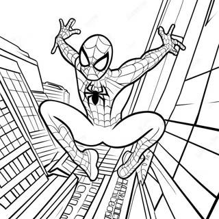 Black Suit Spider Man Swinging Through City Coloring Page 29598-26686