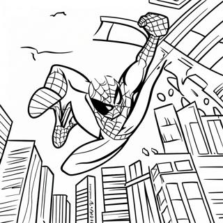 Black Suit Spider Man Swinging Through City Coloring Page 29598-26687