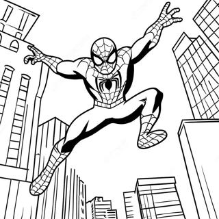 Black Suit Spider Man Swinging Through City Coloring Page 29598-26688