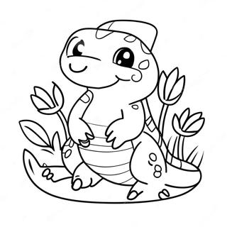 Cute Leopard Gecko With Flowers Coloring Page 29608-26693