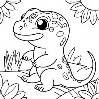 Cute Leopard Gecko With Flowers Coloring Page 29608-26694