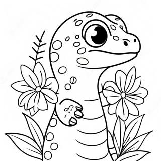 Cute Leopard Gecko With Flowers Coloring Page 29608-26695