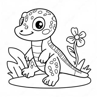 Cute Leopard Gecko With Flowers Coloring Page 29608-26696