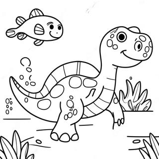 Friendly Water Dinosaur Swimming Coloring Page 29778-26831