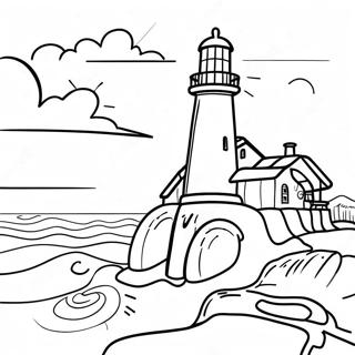 Coastal Lighthouse At Sunset Coloring Page 3019-2448