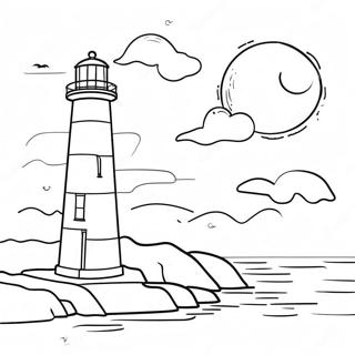 Coastal Lighthouse At Sunset Coloring Page 3019-2471