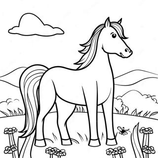 Majestic Horse In A Meadow Coloring Page 30479-27378