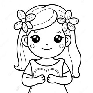 Cute Girl With Flowers Coloring Page 3079-2517