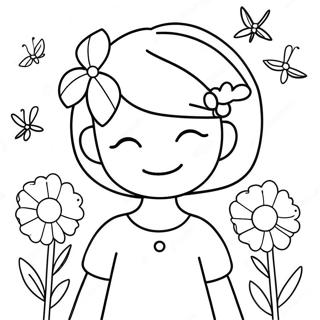 Cute Girl With Flowers Coloring Page 3079-2518