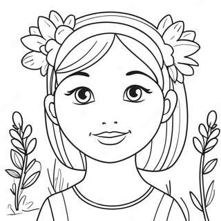 Cute Girl With Flowers Coloring Page 3079-2519