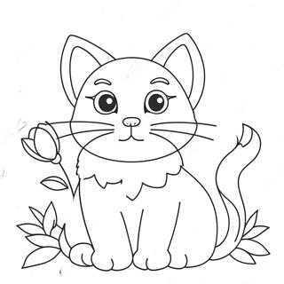 Cute Cat With Flowers Coloring Page 31199-27953