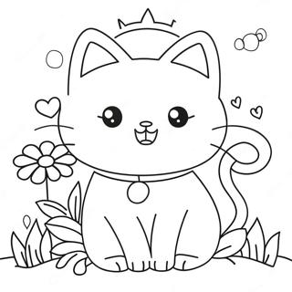 Cute Cat With Flowers Coloring Page 31199-27954