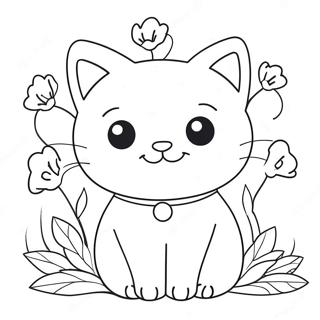 Cute Cat With Flowers Coloring Page 31199-27955