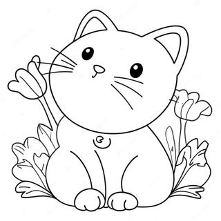 Cute Cat With Flowers Coloring Page 31199-27956