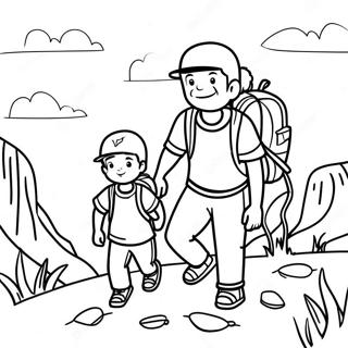 Adventurous Dad And Son Hiking Coloring Page 31229-27977