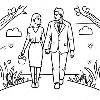 Romantic Couple Holding Hands Coloring Page 3129-2558